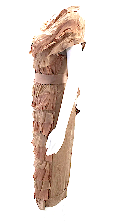 Lanvin Paris.  Beige Viscose Short Sleeve Midi Sheath Dress