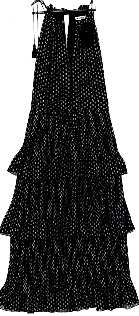 Whistles London UK Black 100% Viscose Tiered Straps Maxi Dress
