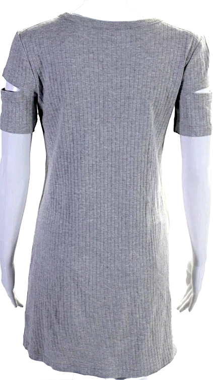 Helmut Lang NY. Gray Cotton Short Sleeve Cut Out Accents Ribbed Knit T-shirt Dress