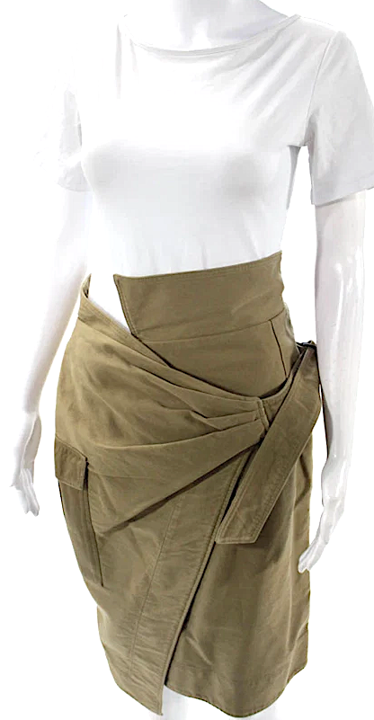 Isabel Marant Etoile Paris. Tan Color Cotton Cargo Wrap Knee Length Skirt