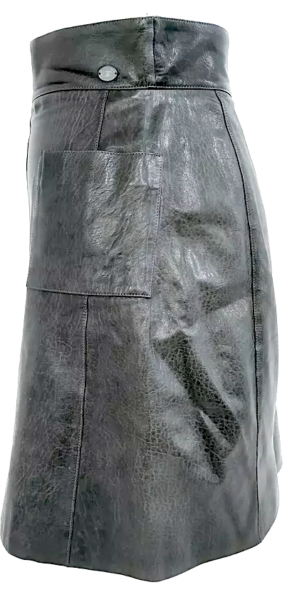 Chanel Paris. Black Distressed Lambskin, Silk High Waisted Skirt