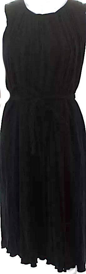 Chloe Paris. Black Sleeveless Round Neck Pleated Shift Midi Tank Dress