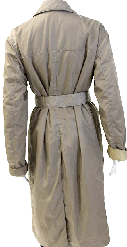 Prada Italy. Khaki Color Collared Buckle Long Sleeve Trench PolyTech Coat