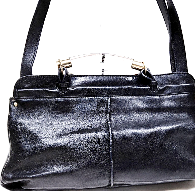 Chloe Paris. Black Leather Lucite Poured Handles Shoulder Bag