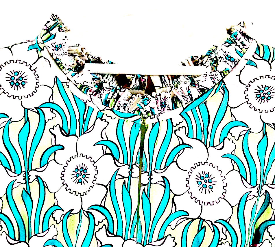 Prada Italy. Green Variations Rayon, Polyurethane Print Dress