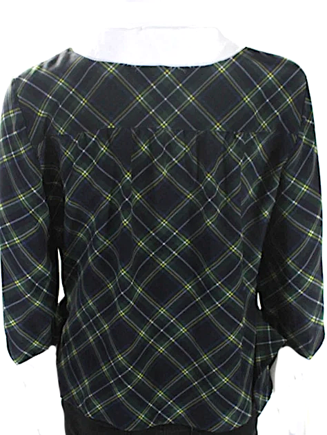 Meryll Rogge Belgian. NEW W/TAGS. Blue/Green Layered Collar Plaid Crepe De Chine Blouse 2025 Paris ANDAM Grand Prize Winner!