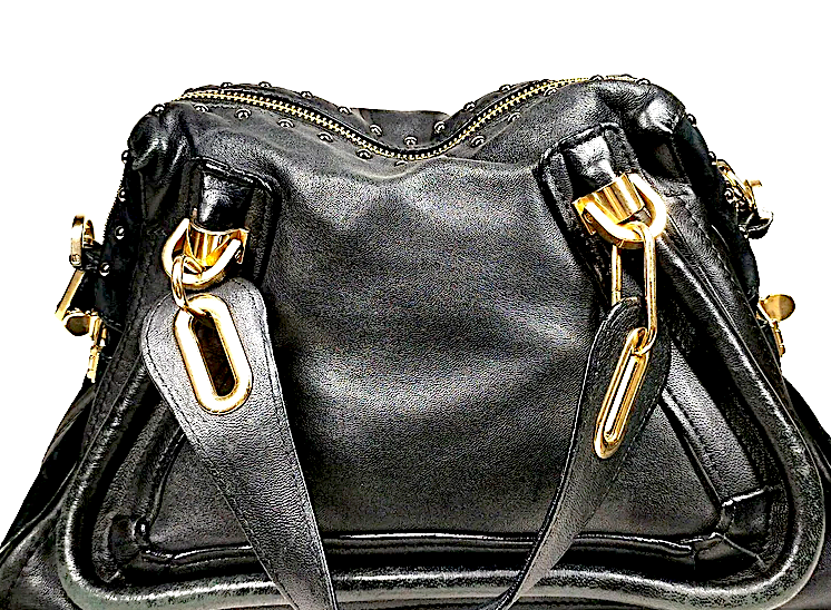 CHLOE PARIS. Rare Limited Edition Studded Bag/Strap Black Leather Shoulderbag/Handbag