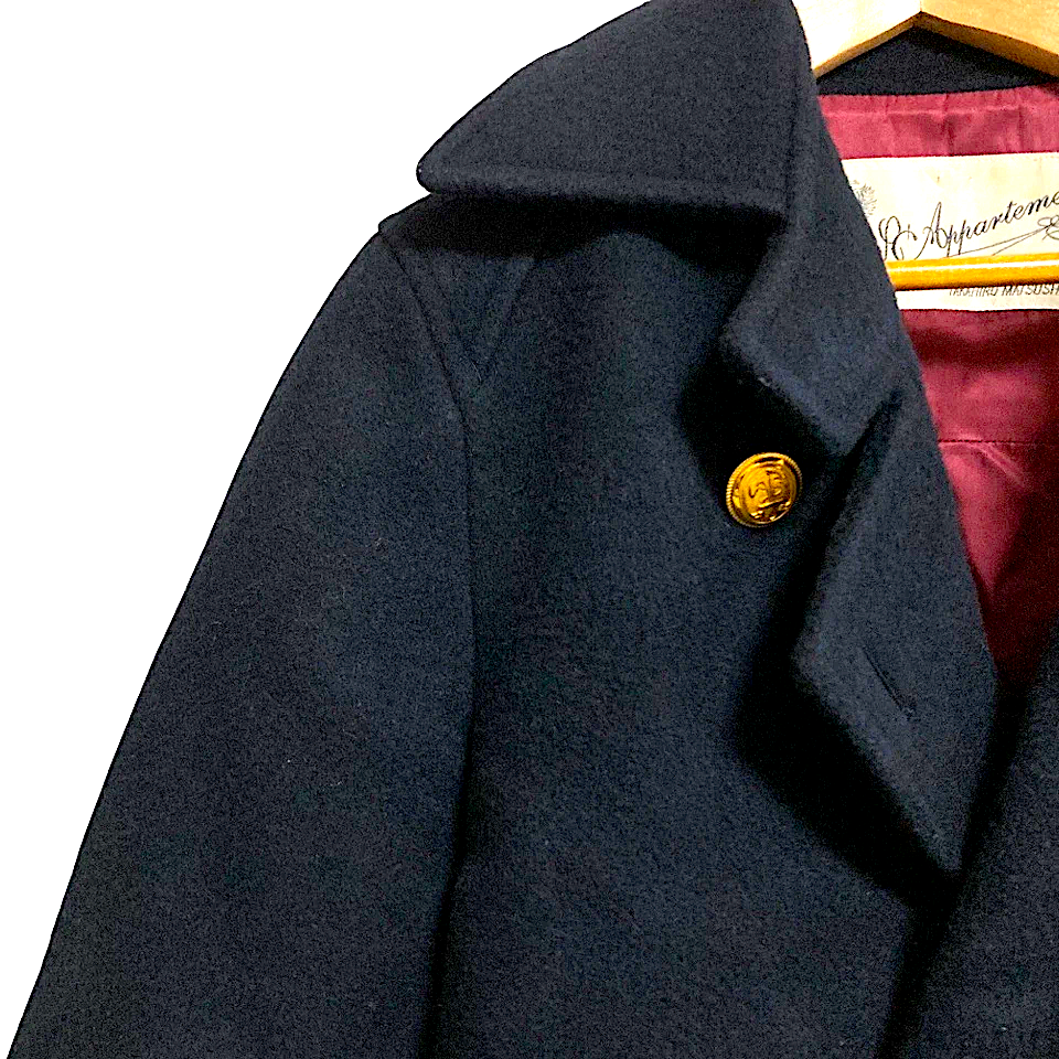Takahiro Matsushita Japan. L'Appartement. Navy Wool Blend Gold Button PeaCoat
