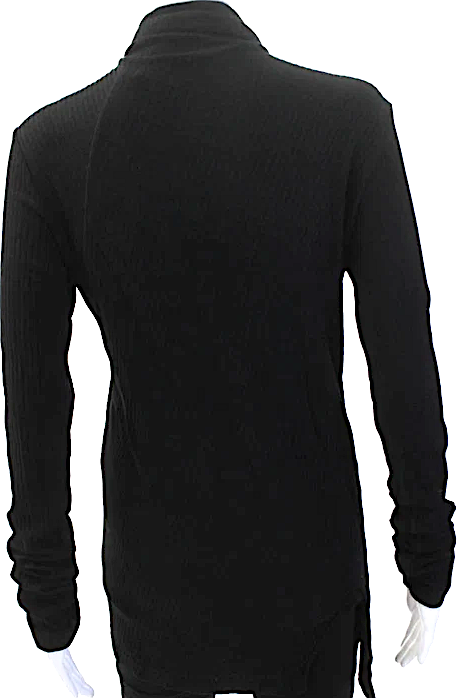 Helmut Lang NYC. Black Cotton Mock Neck Striped Long Sleeve Top