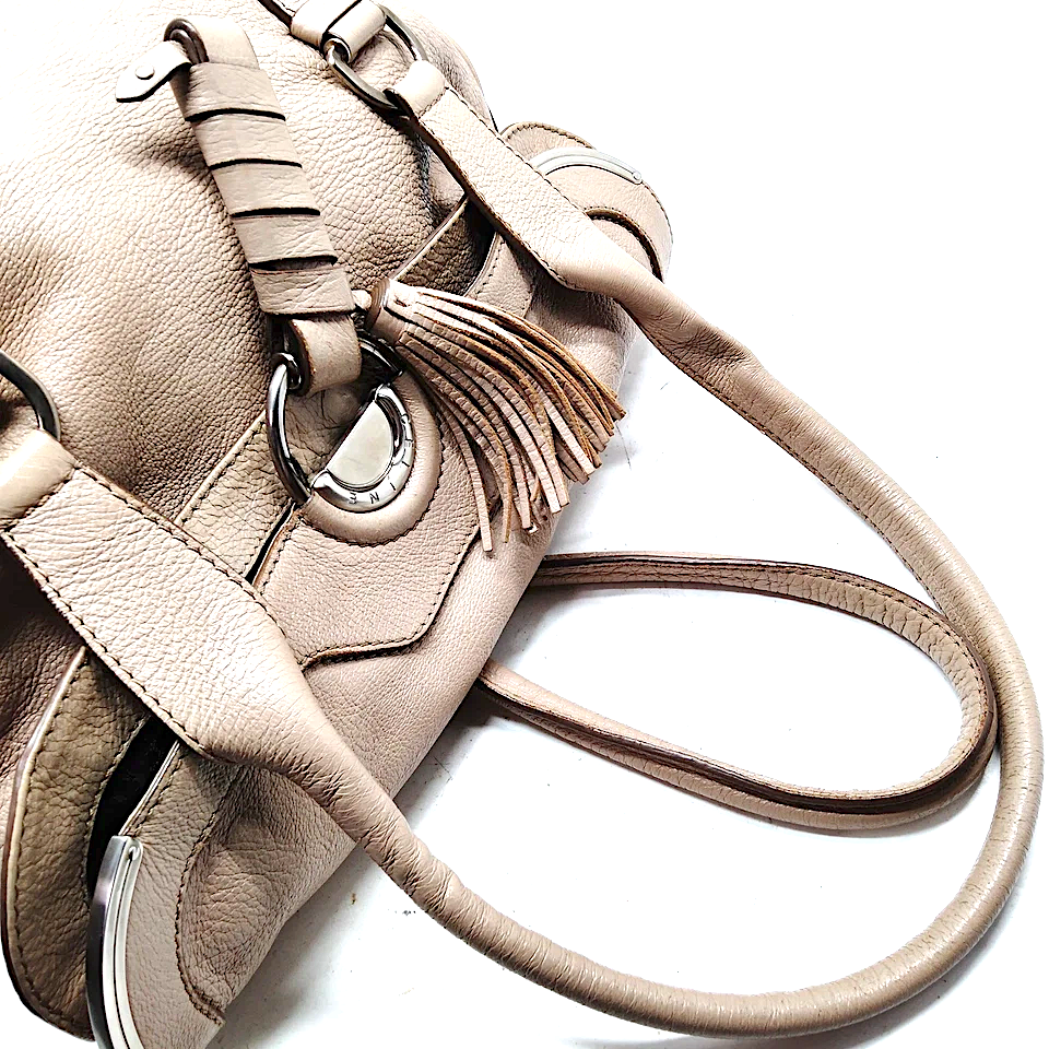 CELINE PARIS. Vintage Beige Leather Shoulder Bag / Hand Bag
