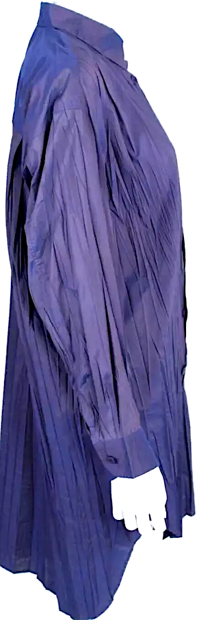 ISSEY MIYAKE Japan. Iridescent Purple Crinkle Pleated Woven Button-Front Tunic/Dress