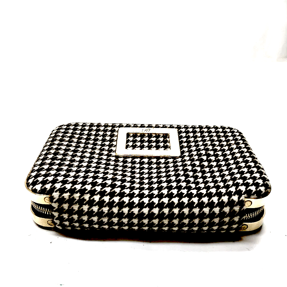 Roger Vivier Paris. NWOT. Ponyhair Fur Houndstooth Pattern Clutch Bag