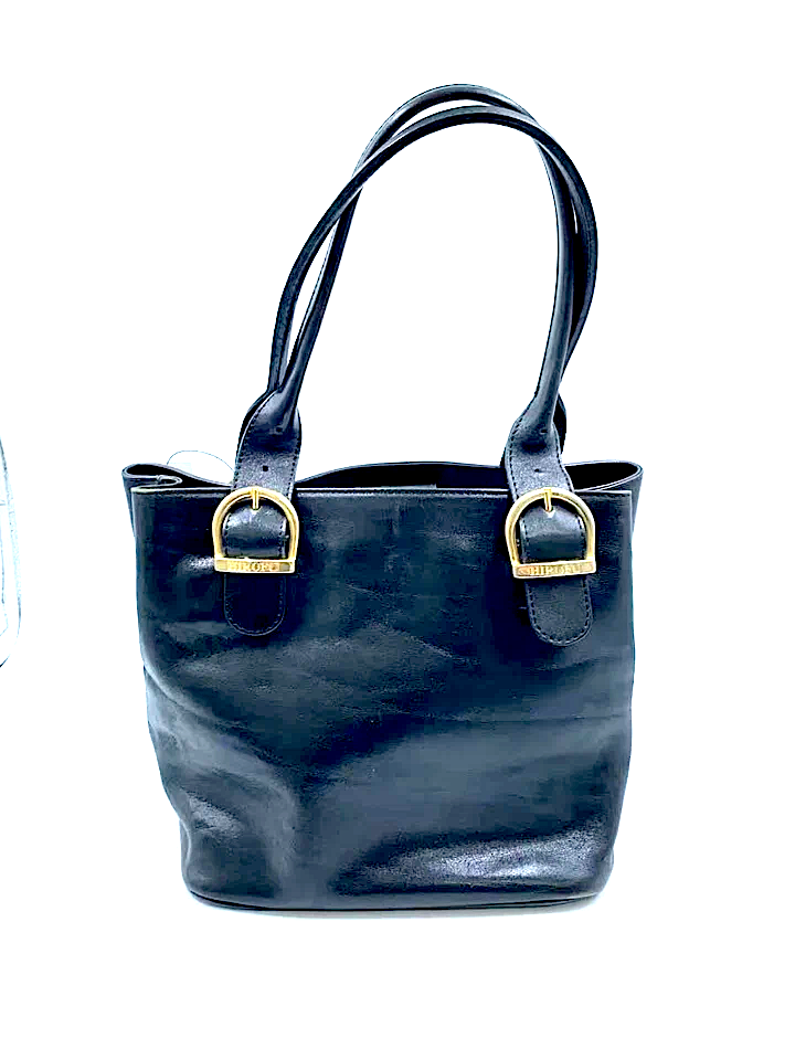 HIROFU JAPAN. Black Leather Shoulder Bag / Tote Bag
