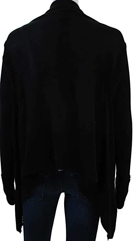 Rick Owens Paris. Black Long Sleeve Ribbed Trim Open Cardigan Sweater
