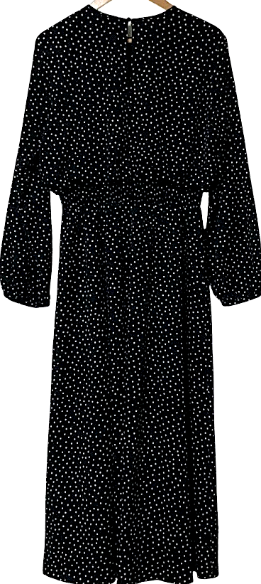 UNITED ARROWS JAPAN. Black Dot Pattern Easy-Waist Maxi Dress