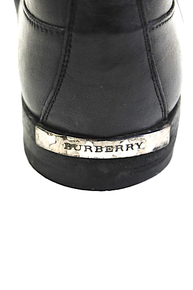 Burberry UK. Black Textured :Leather Zip Casual Booties Black Size EUR 38