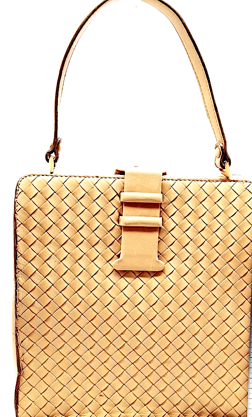 Bottega Veneta Italy. Vintage Beige Intrecciato Leather Hand Bag / Shoulder Bag