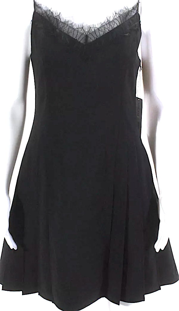 ADEAM JAPAN. NEW W/TAGS. Black Wool Lace Trim V Neck A Line Punk 