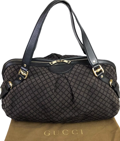 Gucci Italy. Black Tessuto Nylon Shoulder Bag / Hand Bag Black Bamboo Handle