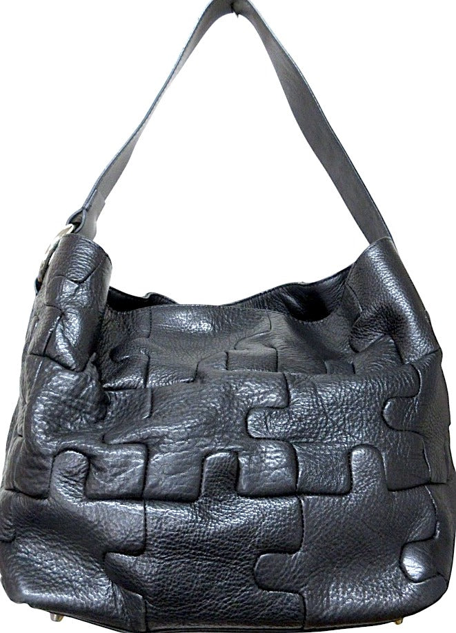 PAPILLONNER JAPAN. Black Leather Puzzle Pattern Shoulder Bag