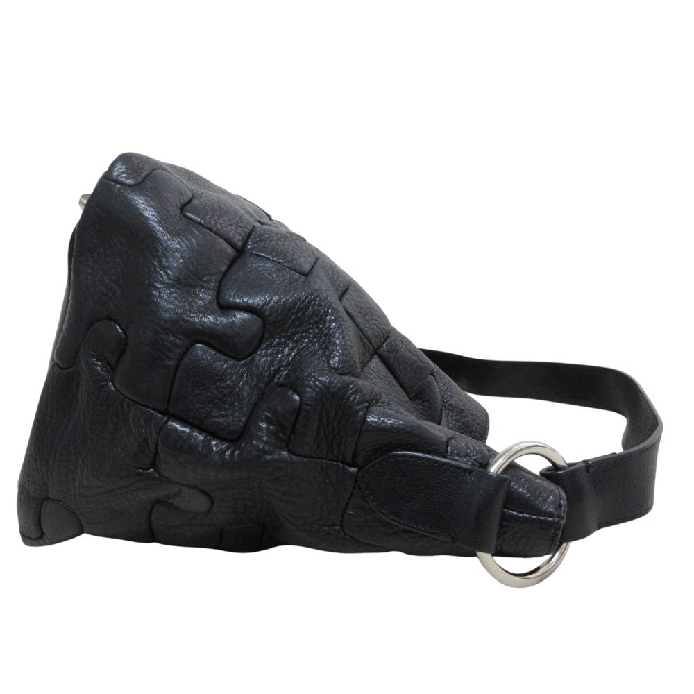 PAPILLONNER JAPAN. Black Leather Puzzle Pattern Shoulder Bag