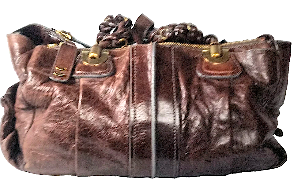 Chloe Paris. Vintage Weekender XL Brown Leather Satchel Bag / Travel Bag