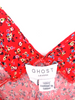 Ghost London UK. Tanya Sarne. Red Floral 100% Viscose Sleeveless Long V-Neck Maxi Dress