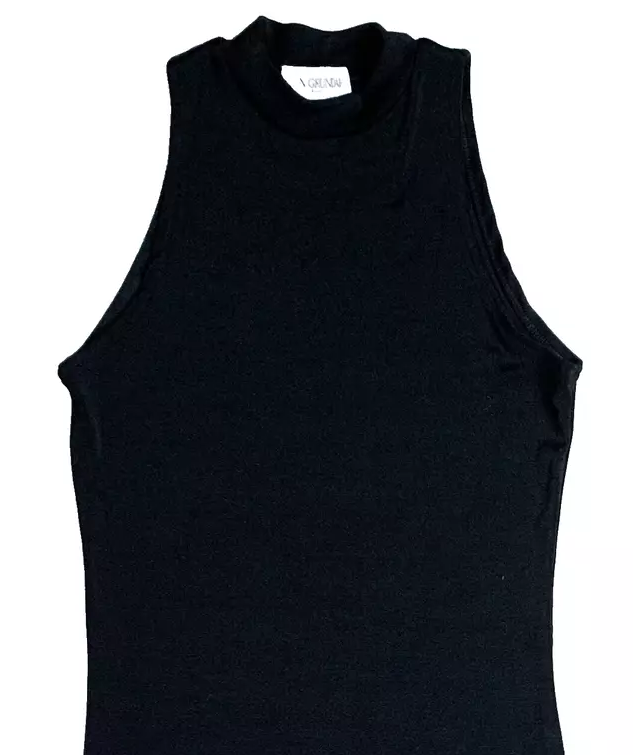 Ivan Grundahl Copenhagen. Black Sleeveless Mock Neck Sheath Maxi Dress