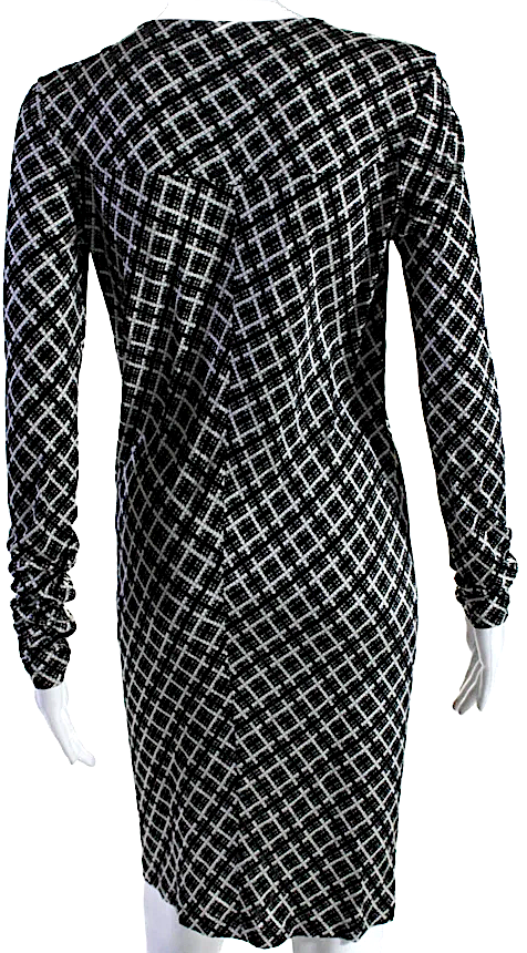 Balenciaga Paris Black Pleated Long Sleeve Plaid Shift Dress