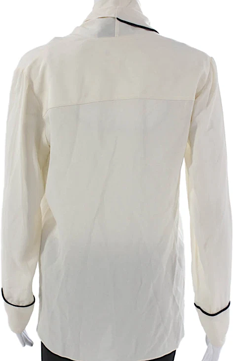 Derek Lam NYC. Vintage Ivory Silk V-Neck Long Sleeve Blouse