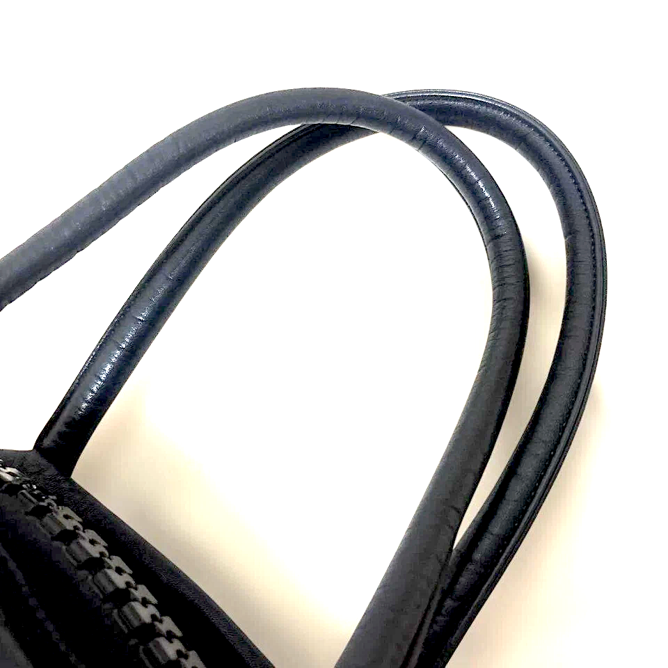 KAWA KAWA JAPAN. New. Black Leather Big Lucite Zipper Shoulder Bag / Tote bag