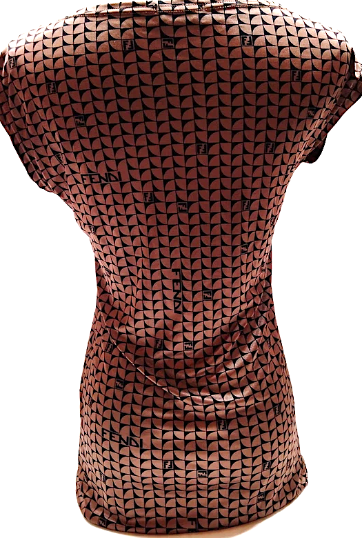 Fendi Italy. Brown Fendi Logo Nylon Short Sleeve Top