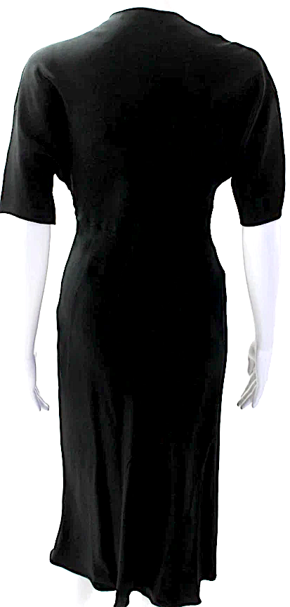 Prada Italy. Black Short Sleeve V Neck Knee Length Silk Shift Dress