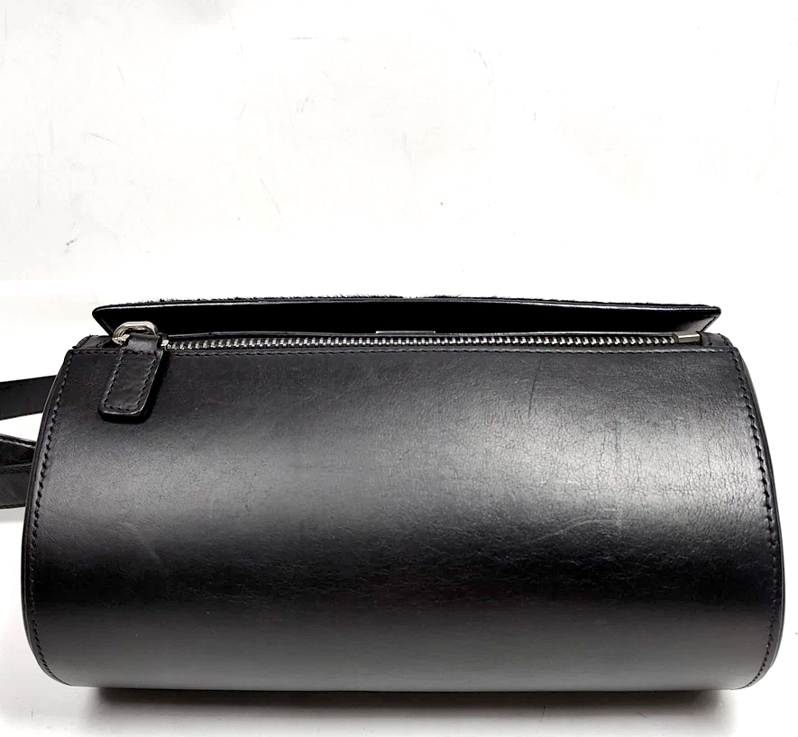 Givenchy Paris. Black Pony Hair Flap  Black Leather Shoulder Bag