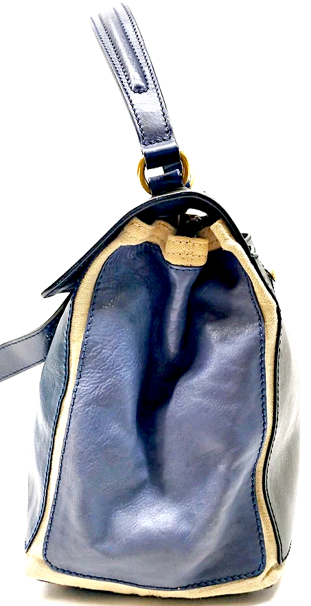 Yves Saint Laurent Paris. Navy Blue/Gray Leather Shoulderbag