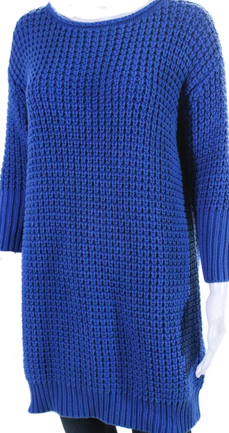 ACNE Studios Sweden. Blue Cotton 3/4 Sleeve Chunky Knit Sweater Dress/Tunic