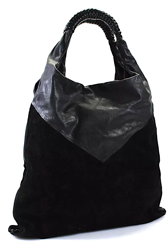 Helmut Lang NY. Black Suede Leather Zip Expandable Shoulder Hobo Handbag