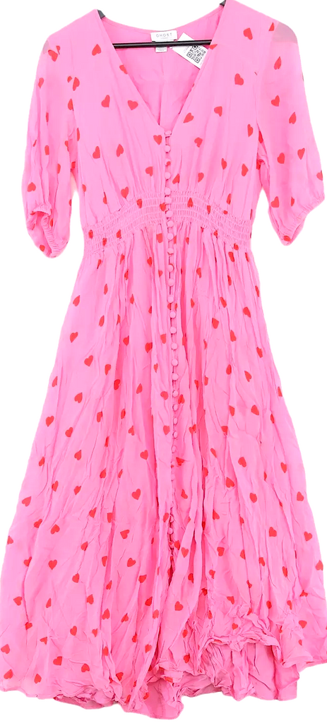 Ghost London UK. Tanya Sarne. Pink 100% Viscose 3/4 Sleeve Long V-Neck Maxi Dress