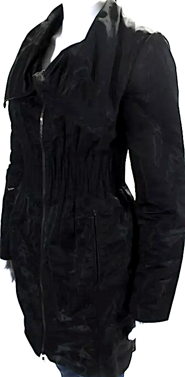 Prada Italy. Black Cowl Neck Full Zip Long Sleeve Coat Jacket