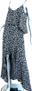 Intermix NY. Silk Layla Navy Leaf Print Ruffled High-Low Dress