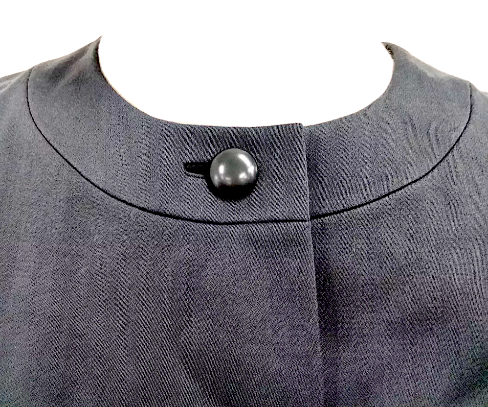 Christian Dior Paris. Dark Gray/Blue Button Front Mandarin Collar Uniform Style Wool, Cupro Dress/Coat