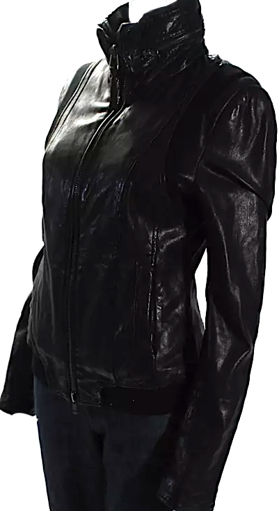 Mackage Montreal. Black Leather Long Sleeve Full Zip Collared Short Jacket