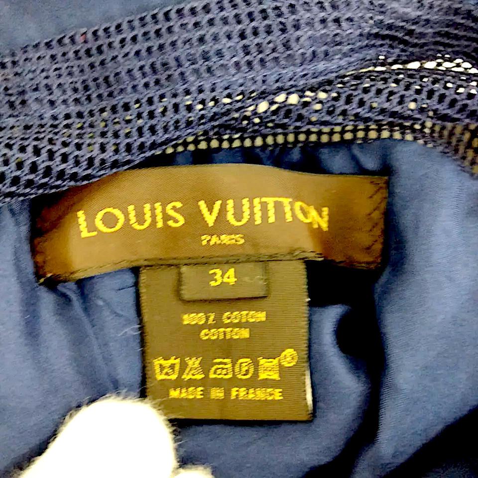 Louis Vuitton Paris. Blue/Dark Blue Mesh Accents Cotton Blend Dress