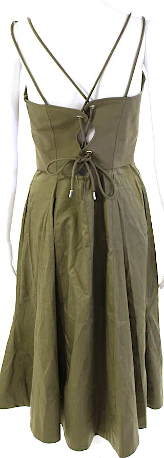 La Ligne NY. Green Cotton Blend Corset V-Neck Sleeveless A-Line Mini Dress