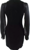 Joseph Italy. Black Wool Blend V Neck Sheer Long Sleeve Leather Accent Pencil Dress