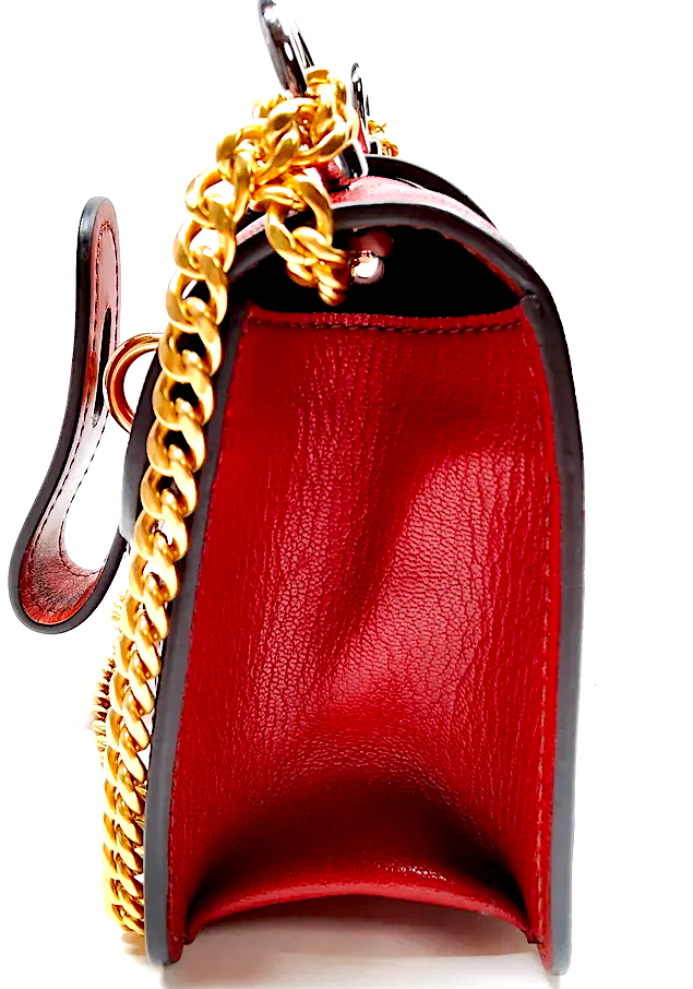 Chloe Paris. Red Leather Mini Shoulder Bag w/Goldplated Chain Strap