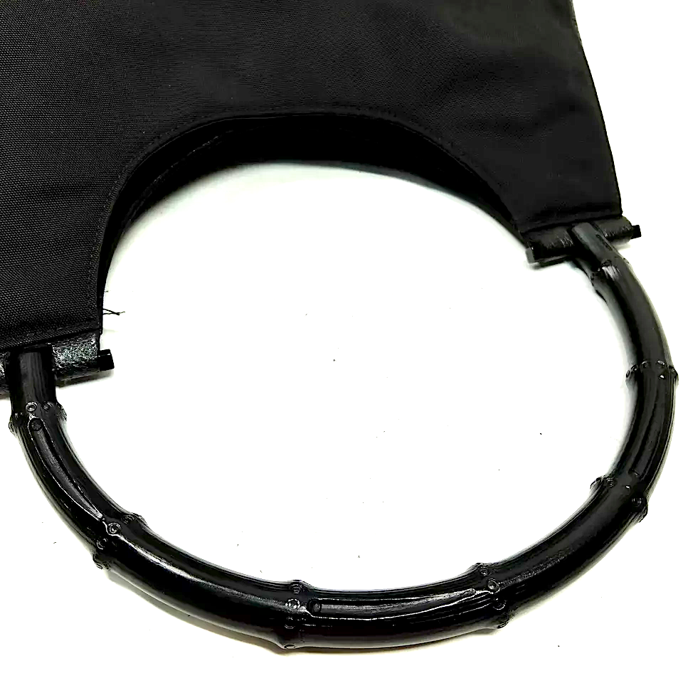 Gucci Italy. Black Tessuto Nylon Shoulder Bag / Hand Bag Black Bamboo Handle