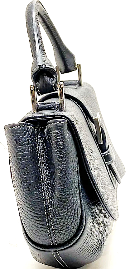 LOEWE MADRID. Black Pebbled Leather Silver Hardware Mini Shoulder Bag