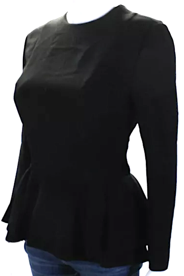 Miu Miu Italy. Black Long Sleeve Crew Neck Crepe Peplum Top Blouse