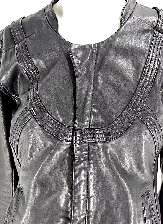 Diesel Glenn Martens Designer Black Lambskin Leather Full Zip Jacket